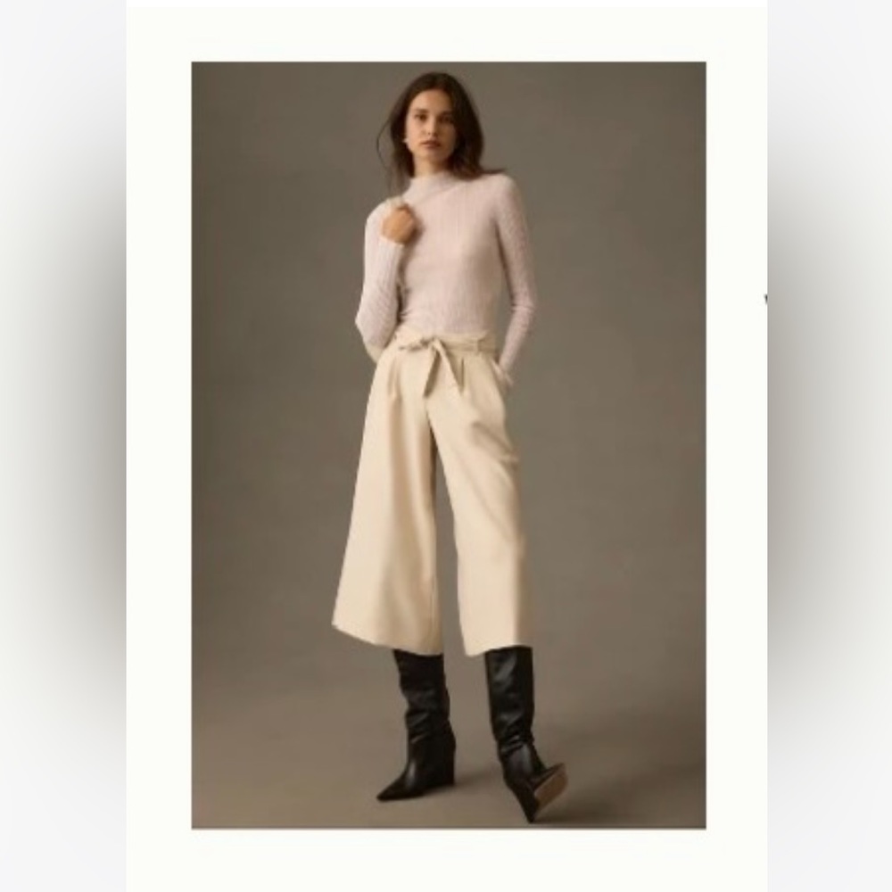Anthropologie tie waist culottes, light sand, size 14. New with tags.